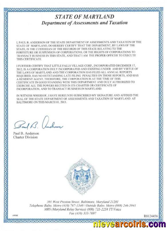 USA Maryland certificate of good standing